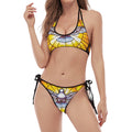 Holy Spirit Dove Stained Glass Print Halter Scoop Tie Side Bikini