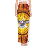 Holy Spirit Dove Stained Glass Print High Slit Maxi Skirt