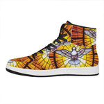 Holy Spirit Dove Stained Glass Print High Top Leather Sneakers