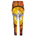 Holy Spirit Dove Stained Glass Print High-Waisted Pocket Leggings