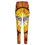 Holy Spirit Dove Stained Glass Print High-Waisted Pocket Leggings