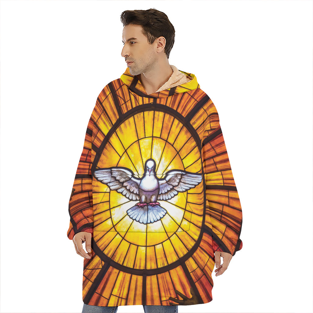 Holy Spirit Dove Stained Glass Print Hoodie Blanket