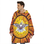 Holy Spirit Dove Stained Glass Print Hoodie Blanket