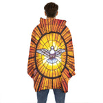 Holy Spirit Dove Stained Glass Print Hoodie Blanket