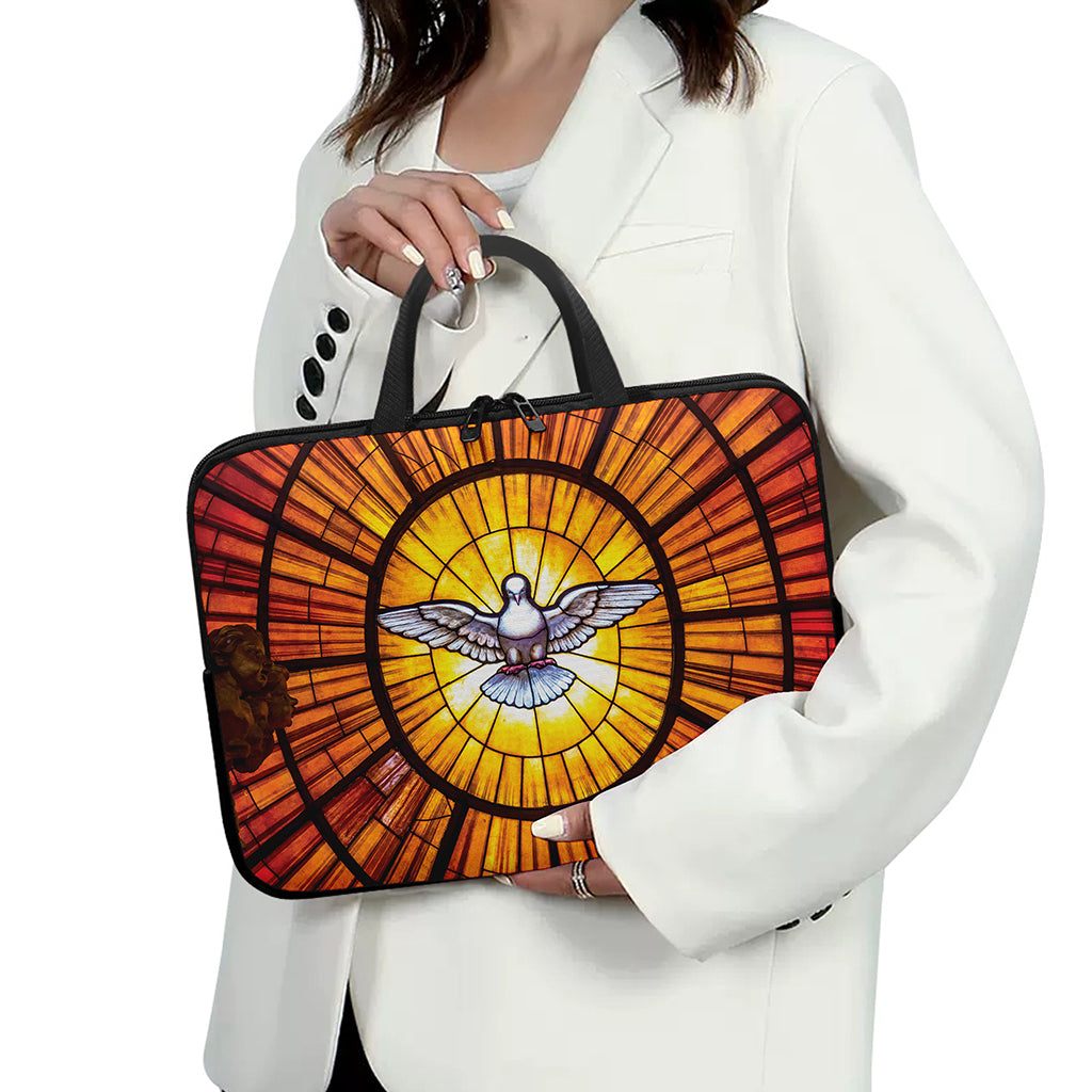 Holy Spirit Dove Stained Glass Print Laptop Sleeve With Handle