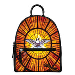 Holy Spirit Dove Stained Glass Print Leather Backpack