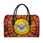 Holy Spirit Dove Stained Glass Print Leather Duffle Bag