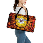Holy Spirit Dove Stained Glass Print Leather Duffle Bag