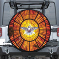 Holy Spirit Dove Stained Glass Print Leather Spare Tire Cover