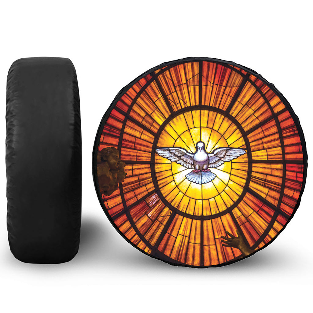 Holy Spirit Dove Stained Glass Print Leather Spare Tire Cover