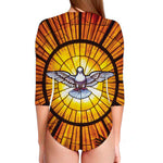 Holy Spirit Dove Stained Glass Print Long Sleeve Swimsuit
