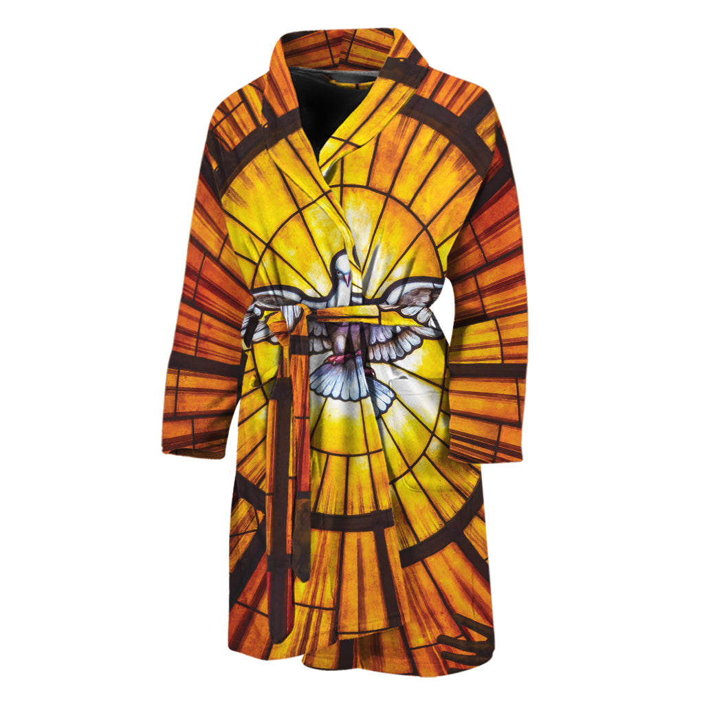 Holy Spirit Dove Stained Glass Print Men's Bathrobe