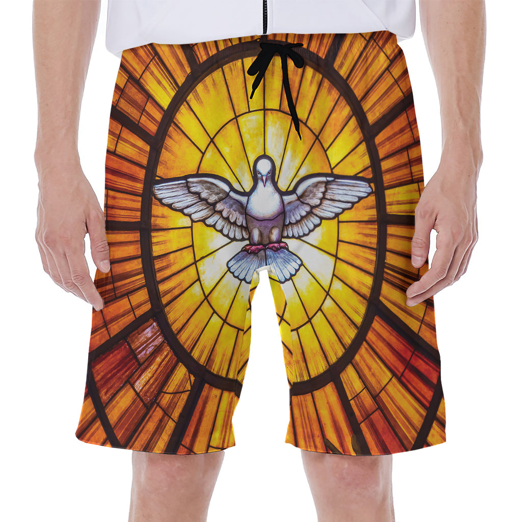 Holy Spirit Dove Stained Glass Print Men's Beach Shorts