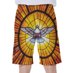 Holy Spirit Dove Stained Glass Print Men's Beach Shorts