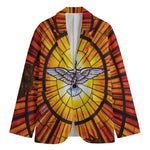 Holy Spirit Dove Stained Glass Print Men's Cotton Blazer