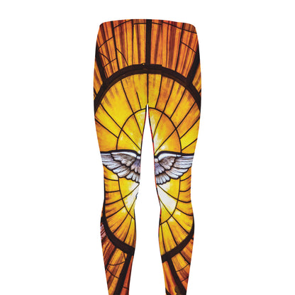 Holy Spirit Dove Stained Glass Print Men's leggings