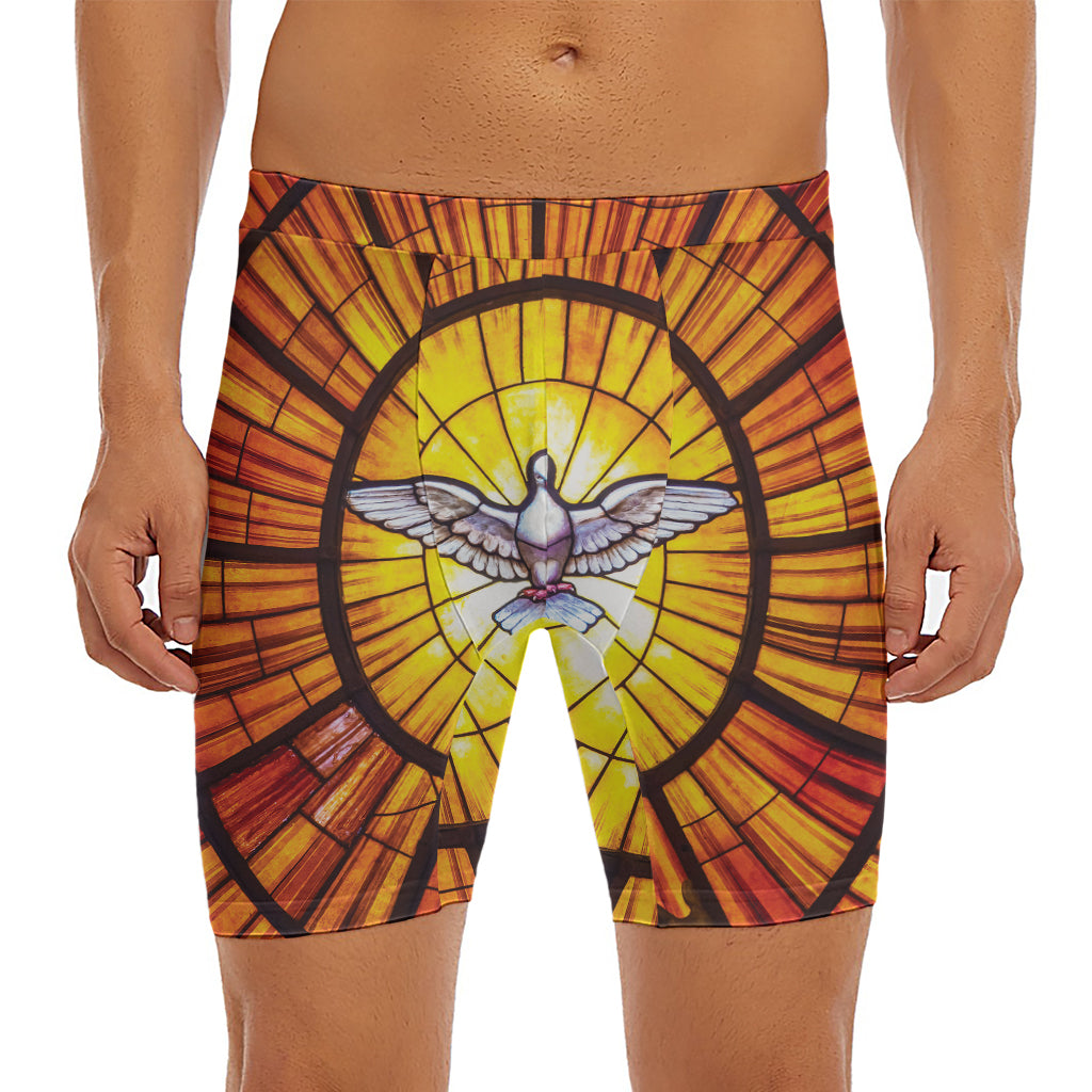 Holy Spirit Dove Stained Glass Print Men's Long Boxer Briefs
