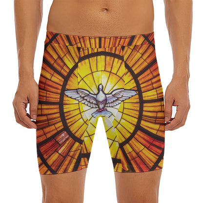 Holy Spirit Dove Stained Glass Print Men's Long Boxer Briefs