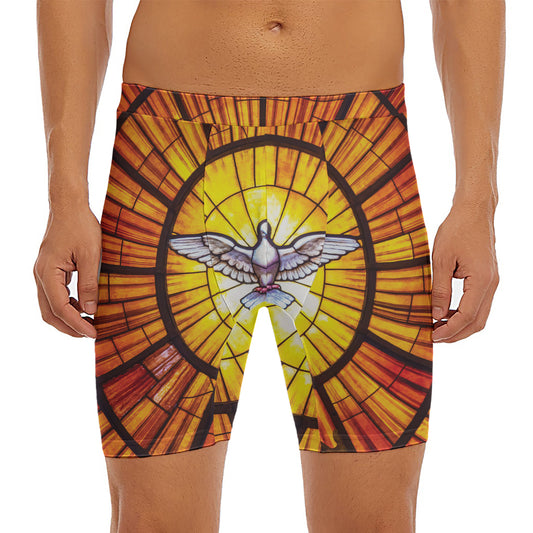 Holy Spirit Dove Stained Glass Print Men's Long Boxer Briefs