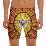 Holy Spirit Dove Stained Glass Print Men's Long Boxer Briefs