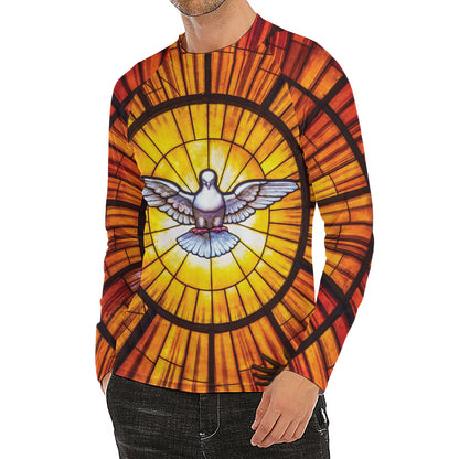 Holy Spirit Dove Stained Glass Print Men's Long Sleeve Rash Guard