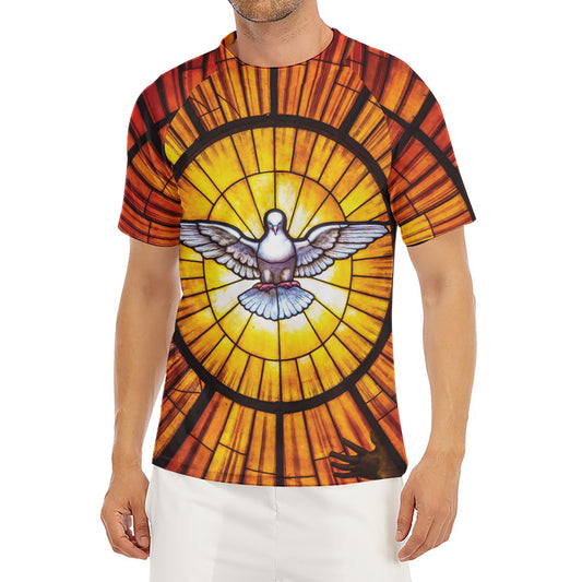 Holy Spirit Dove Stained Glass Print Men's Short Sleeve Rash Guard