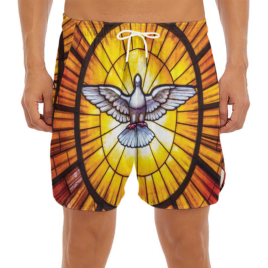 Holy Spirit Dove Stained Glass Print Men's Split Running Shorts