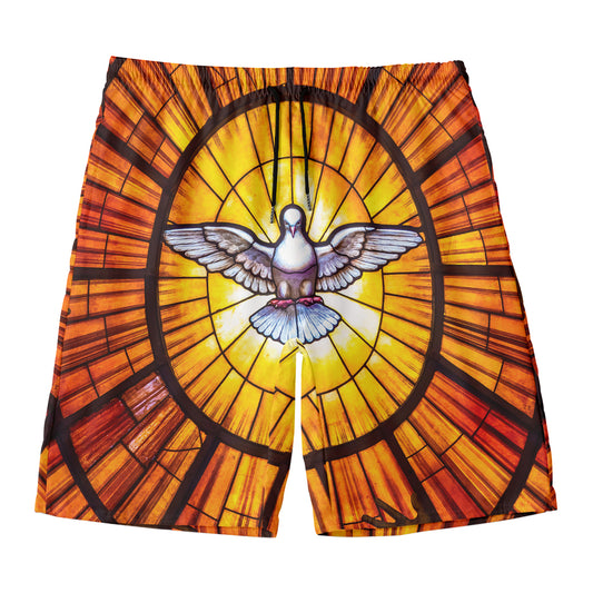 Holy Spirit Dove Stained Glass Print Men's Swim Trunks