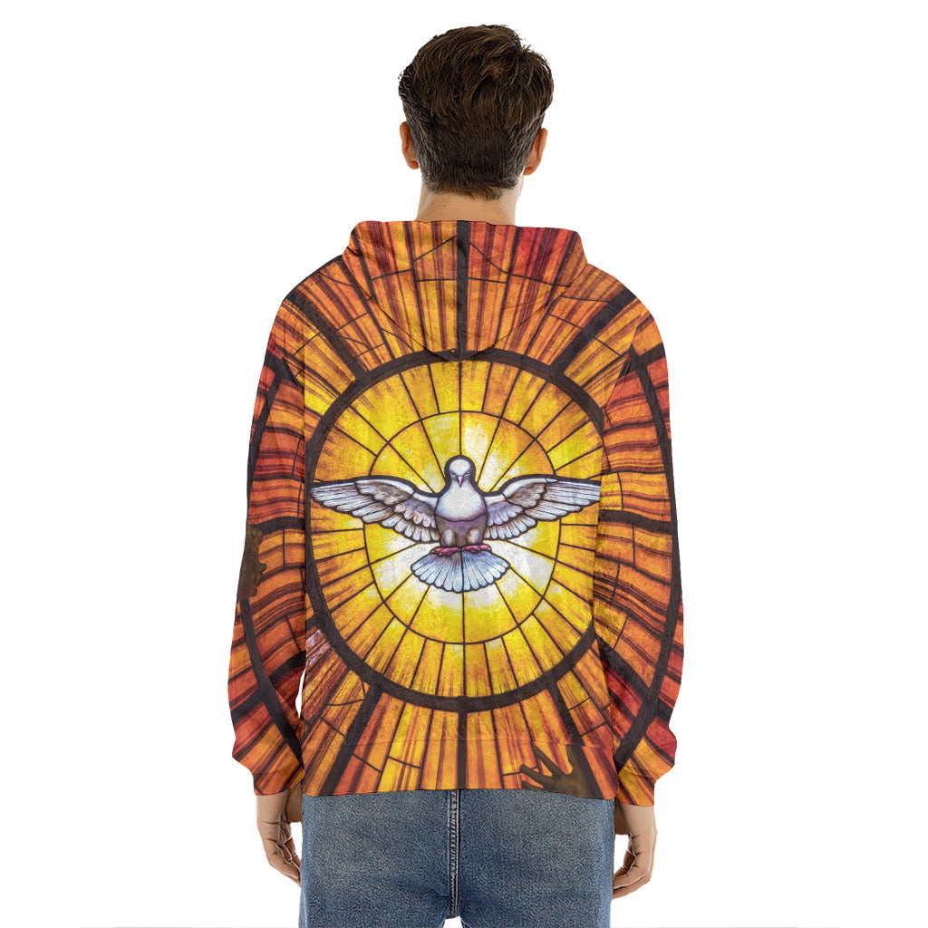 Holy Spirit Dove Stained Glass Print Men's Velvet Pullover Hoodie