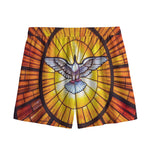Holy Spirit Dove Stained Glass Print Mesh Shorts
