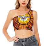Holy Spirit Dove Stained Glass Print One Shoulder Crop Top