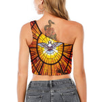 Holy Spirit Dove Stained Glass Print One Shoulder Crop Top