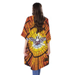 Holy Spirit Dove Stained Glass Print Open Front Beach Cover Up