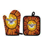 Holy Spirit Dove Stained Glass Print Oven Mitt And Pot Holder Set