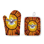 Holy Spirit Dove Stained Glass Print Oven Mitt And Pot Holder Set