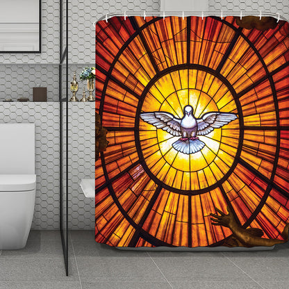 Holy Spirit Dove Stained Glass Print Polyester Shower Curtain
