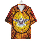 Holy Spirit Dove Stained Glass Print Rayon Hawaiian Shirt