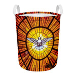 Holy Spirit Dove Stained Glass Print Round Laundry Basket