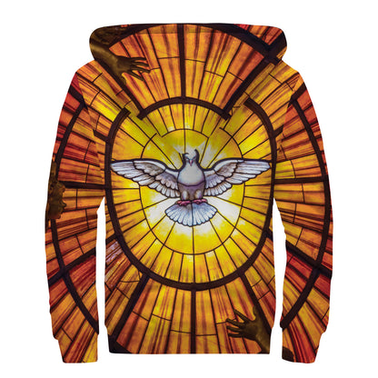 Holy Spirit Dove Stained Glass Print Sherpa Lined Zip Up Hoodie