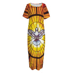 Holy Spirit Dove Stained Glass Print Short Sleeve Long Nightdress