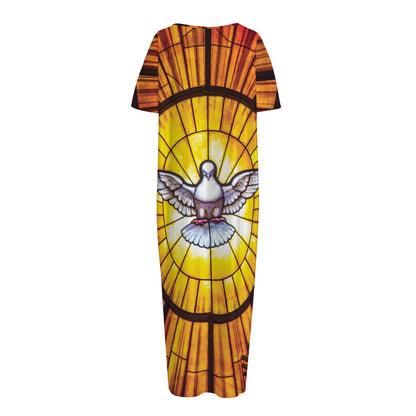 Holy Spirit Dove Stained Glass Print Short Sleeve Long Nightdress