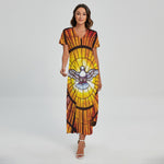 Holy Spirit Dove Stained Glass Print Short Sleeve Maxi Dress