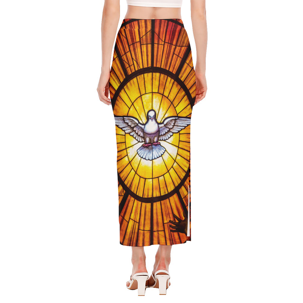 Holy Spirit Dove Stained Glass Print Side Slit Maxi Skirt
