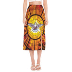 Holy Spirit Dove Stained Glass Print Side Slit Midi Skirt