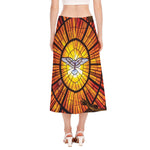 Holy Spirit Dove Stained Glass Print Side Slit Midi Skirt