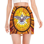 Holy Spirit Dove Stained Glass Print Side Slit Mini Skirt
