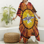 Holy Spirit Dove Stained Glass Print Silk V-Neck Kaftan Dress
