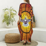 Holy Spirit Dove Stained Glass Print Silk V-Neck Kaftan Dress