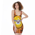 Holy Spirit Dove Stained Glass Print Sleeveless Bodycon Dress