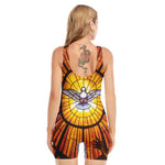 Holy Spirit Dove Stained Glass Print Sleeveless One Piece Swimsuit
